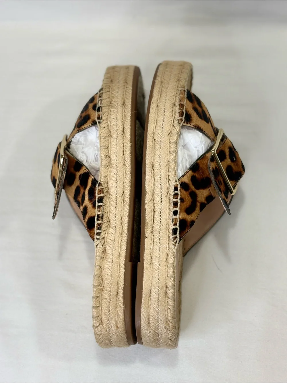 J. CREW Leopard Print Espadrille Slide Sandals with Gold Buckle SZ 8.5